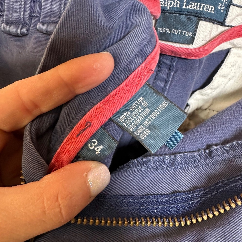 VTG Polo Ralph Lauren Cargo Shorts Men 34 Navy Blue Classic Heavy Y2K  Red Pony - Picture 6 of 12